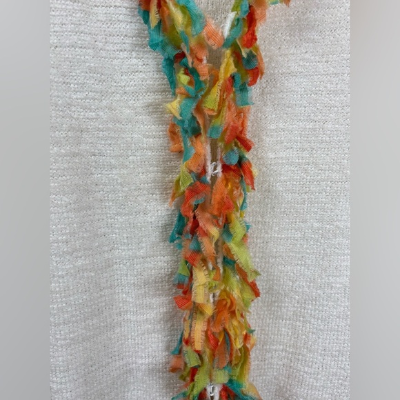 ANTHROPOLOGIE CURIO RAINBOW FRINGE RIBBON CONFETTI CARDIGAN JACKET L CREAM 1090 - Picture 3 of 7